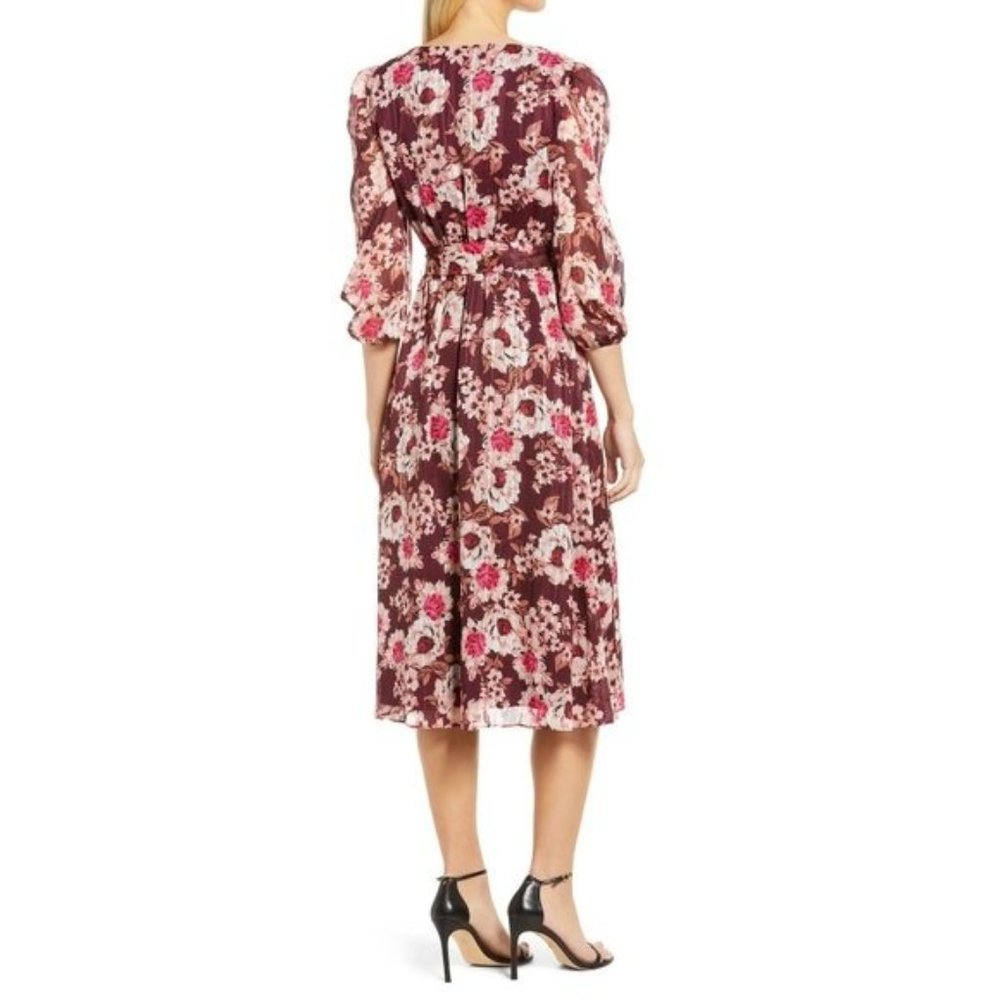 ANNE KLEIN Floral Metallic Stripe Fit & Flare Dress - Small NWT - Picture 3 of 6